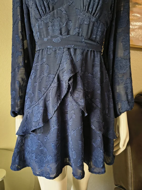 miami Navy Blue V-Neck Long Sleeve Lace Tiered Dress - Picture 5 of 10